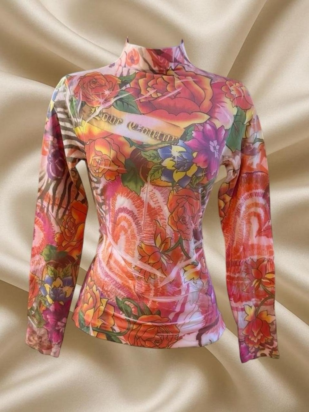Y2K F&F Rose Tattoo Mesh Long Sleeve 2000s Indie Sleaze Fairy Grunge